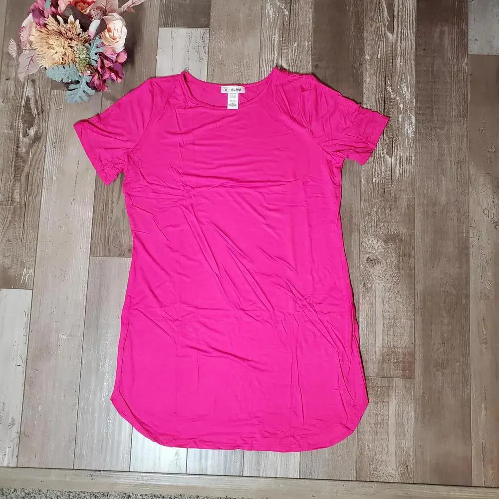 K+ Glam Fuchsia Pink Women's Short Sleeve Casual Dress Size 1X Plus Size NEW